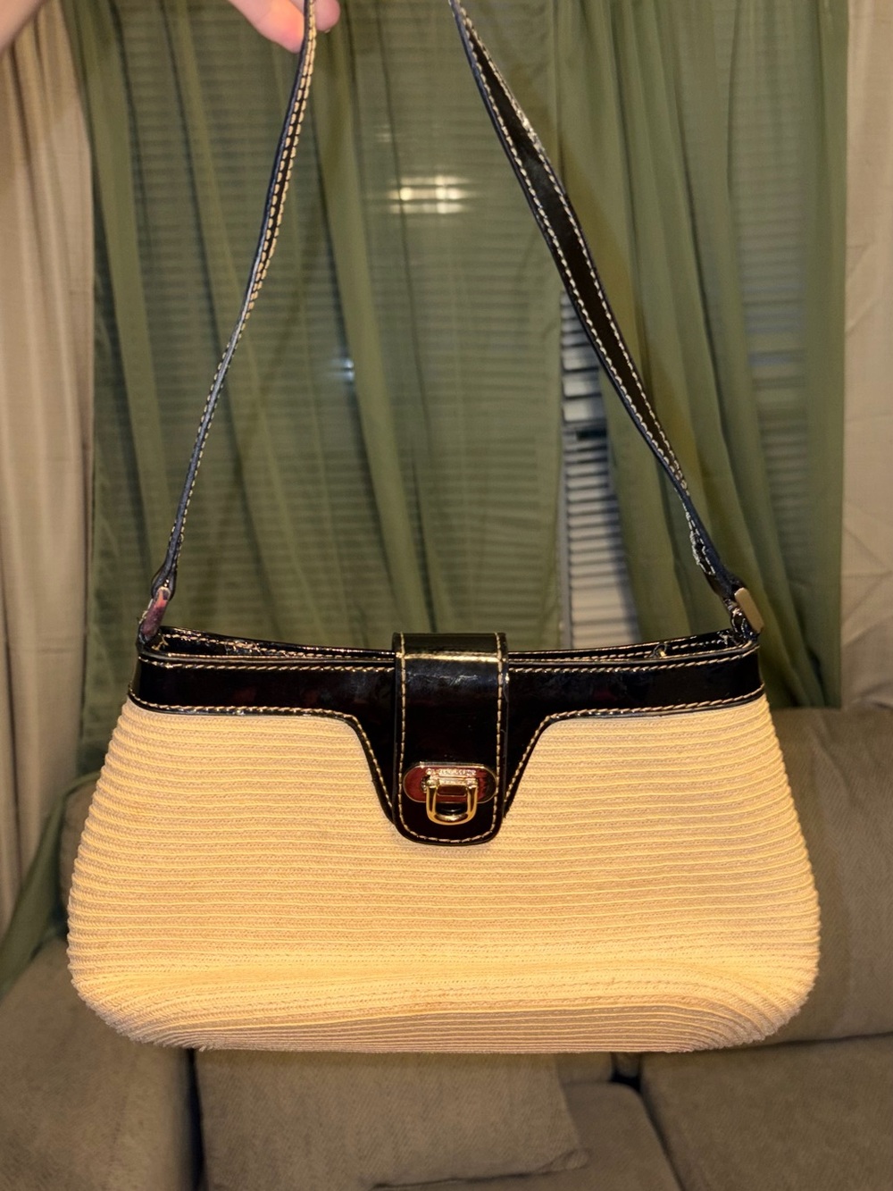 Liz Claiborne Cream Mini Shoulder Bag with Black Trim